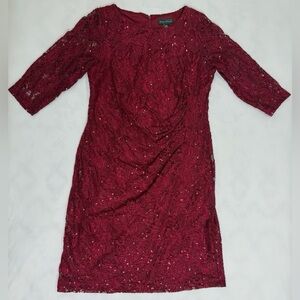 Jessica Howard 16W Burgundy Lace Sequin Party Dress Holiday Cocktail Christmas